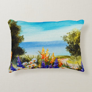 olieschilderbloemen nabij het zee, kamilleveld, accent kussen