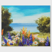 olieschilderbloemen nabij het zee, kamilleveld, cadeaupapier (Vlak)