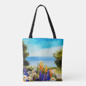 olieschilderbloemen nabij het zee, kamilleveld, tote bag (Achterkant)