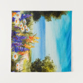 olieschilderbloemen nabij het zee, kamilleveld, wandkleed (Voorkant (horizontaal))