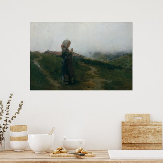 Olieschilderend jong meisje dat Schilderachtig lan Poster (Keuken)