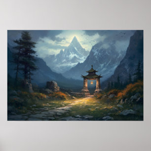 Olieschilderend oud steenpad door Aziatische gatew Poster