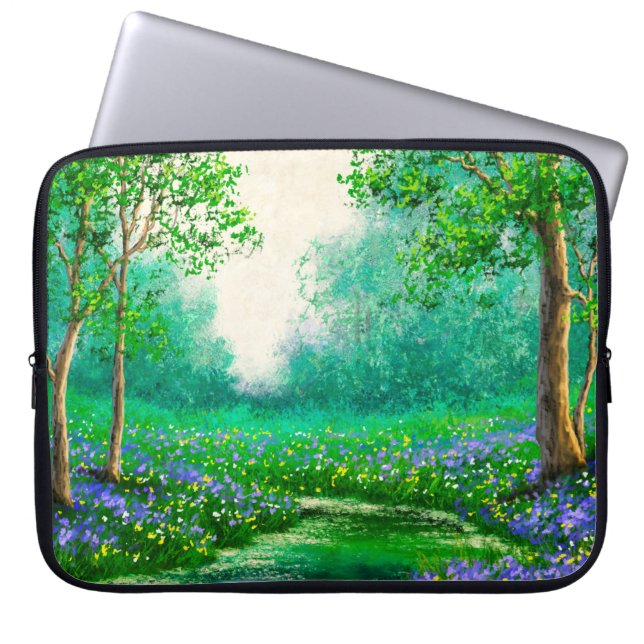 Olieschilderende landschap, veer, boom in de foren laptop sleeve (Voorkant)