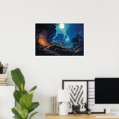 Olieschilderende surrealistische wikkeling in moon poster (Thuiskantoor)