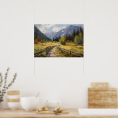 Olieschilderende wikkelpad bosweide naar het weste poster (Keuken)