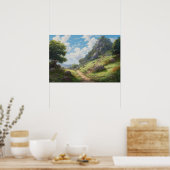 Olieschilderende wikkelpad heuvel poster (Keuken)