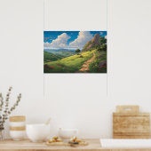 Olieschilderende wikkelpad heuveltop poster (Keuken)