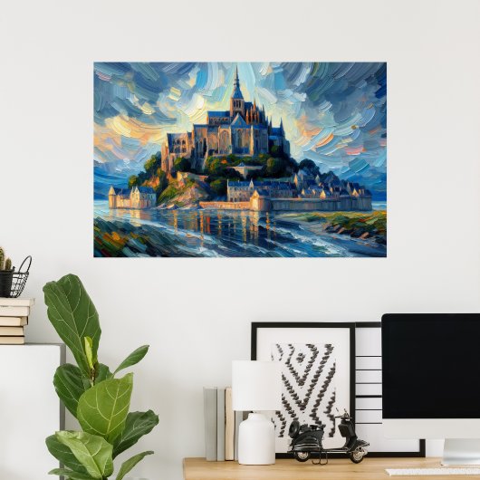 Olieschilderij Mont-Saint-Michel Poster (Thuiskantoor)