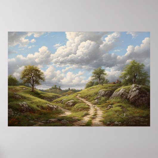 Olieschilderij van de wikkelingsweg door de heuvel poster (Voorkant)