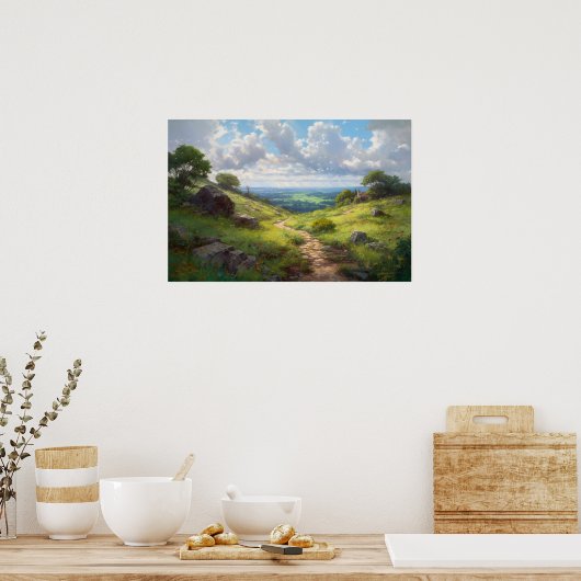 Olieschilderij van het wikkelpad op de heuveltop poster (Keuken)