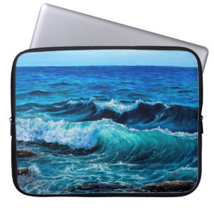 Olieschilderij waarop golven in de oceaan of zee o laptop sleeve