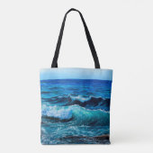 Olieschilderij waarop golven in de oceaan of zee o tote bag (Achterkant)