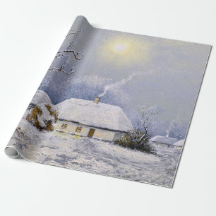 Olieschilderijen landschap. Winter. Oud dorp Cadeaupapier