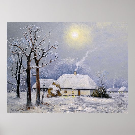 Olieschilderijen landschap. Winter. Oud dorp Poster (Voorkant)