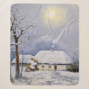 Olieschilderijen landschap. Winter. Oud dorp Sherpa Deken