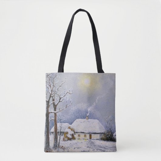Olieschilderijen landschap. Winter. Oud dorp Tote Bag (Voorkant)