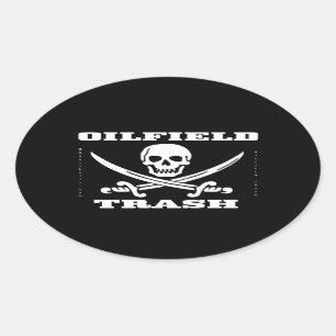 Olieveldafval, schedel & kruisbeenderen, olie, gas ovale sticker