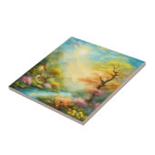 Olieverf een lentelandschap en boom tegeltje (Zijkant)