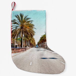 Olieverf. Imitatie. Illustratie. Broad street a Kleine Kerstsok