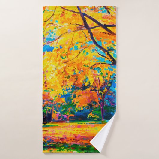 olieverf op canvas. Gele bomen. Moderne kunst. Badhanddoek (Badhanddoek)