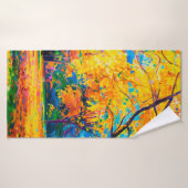 olieverf op canvas. Gele bomen. Moderne kunst. Badhanddoek (Badhanddoek)