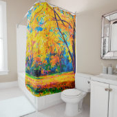 olieverf op canvas. Gele bomen. Moderne kunst. Douchegordijn (In situ)