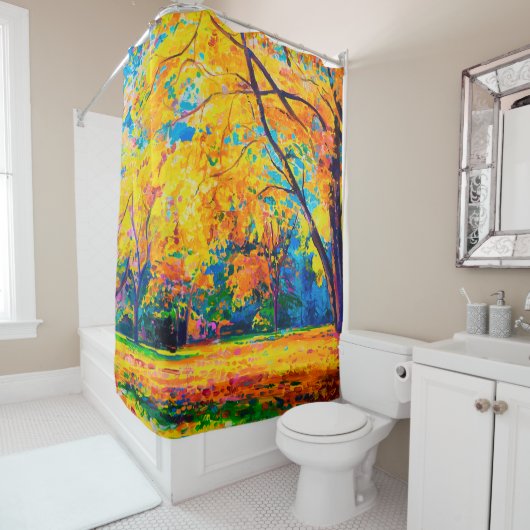 olieverf op canvas. Gele bomen. Moderne kunst. Douchegordijn (In situ)