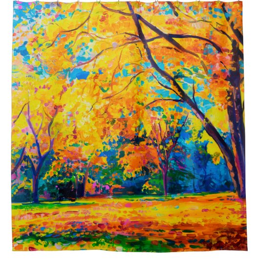 olieverf op canvas. Gele bomen. Moderne kunst. Douchegordijn (Voorkant)