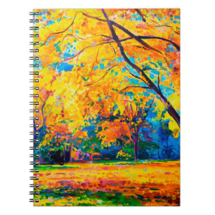 olieverf op canvas. Gele bomen. Moderne kunst. Notitieboek