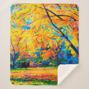 olieverf op canvas. Gele bomen. Moderne kunst. Sherpa Deken