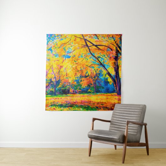 olieverf op canvas. Gele bomen. Moderne kunst. Wandkleed (In situ)