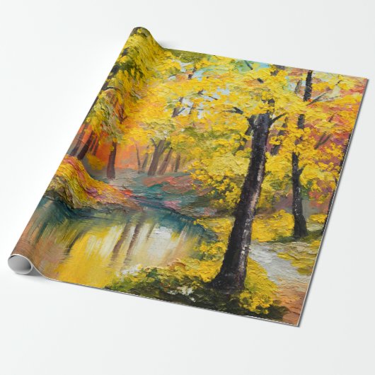 olieverf op canvas - herfstbosverf, olie, ar cadeaupapier (Uitgerold)