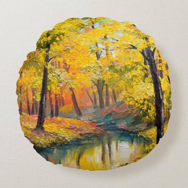 olieverf op canvas - herfstbosverf, olie, ar rond kussen (Voorkant)
