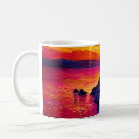 olieverf op canvas. Sunset over het eiland. M Koffiemok (Links)
