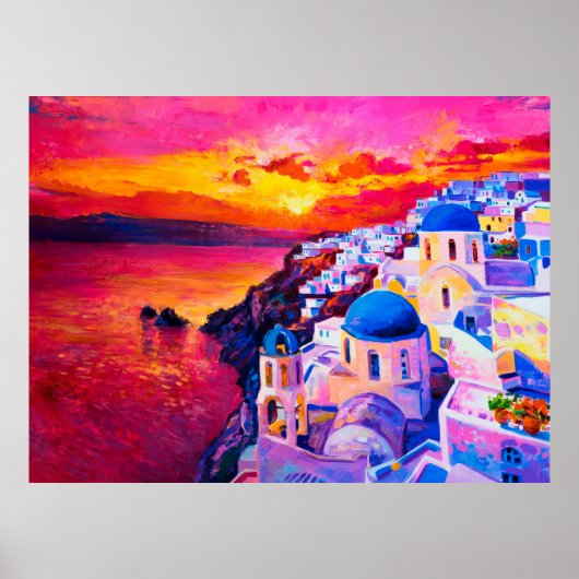 olieverf op canvas. Sunset over het eiland. M Poster (Voorkant)