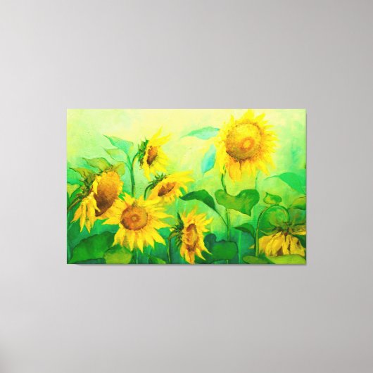 Olieverf op zonnebloemen op Canvas, zonlicht gedru Canvas Afdruk (Voorkant)
