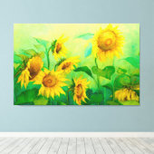Olieverf op zonnebloemen op Canvas, zonlicht gedru Canvas Afdruk (Insitu (Houten vloer))
