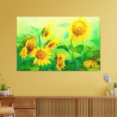 Olieverf op zonnebloemen op Canvas, zonlicht gedru Canvas Afdruk (Insitu (Woonkamer))