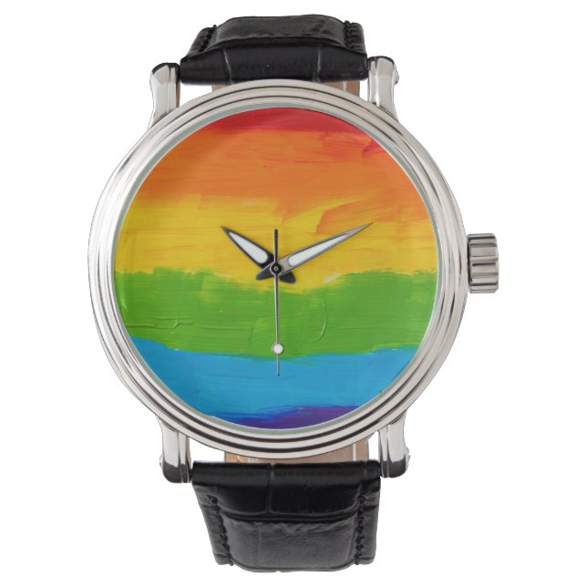 Olieverf Regenboogkleuren homoseksuele LGBT's Horloge (Voorkant)