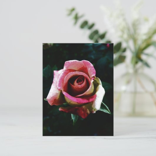 Olieverf rode roos feestdagenkaart (Staand voorkant)