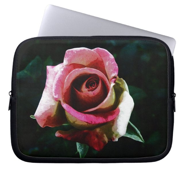 Olieverf rode roos laptop sleeve (Voorkant)