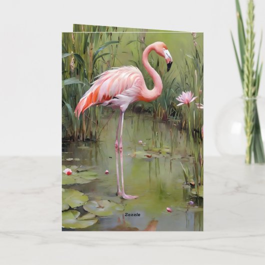 Olieverf roze flamingo in vijver, Kaart (Achterkant)
