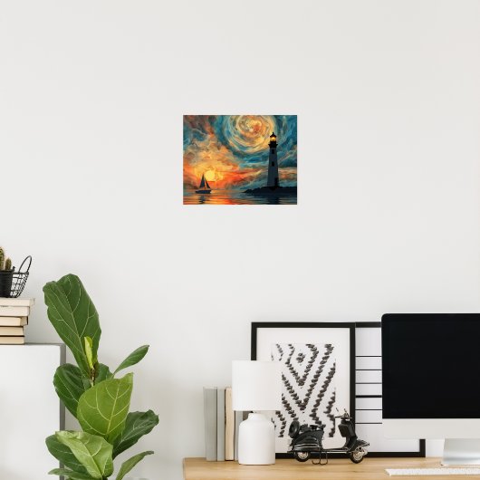 Olieverf Sunset Lighthouse Poster (Thuiskantoor)