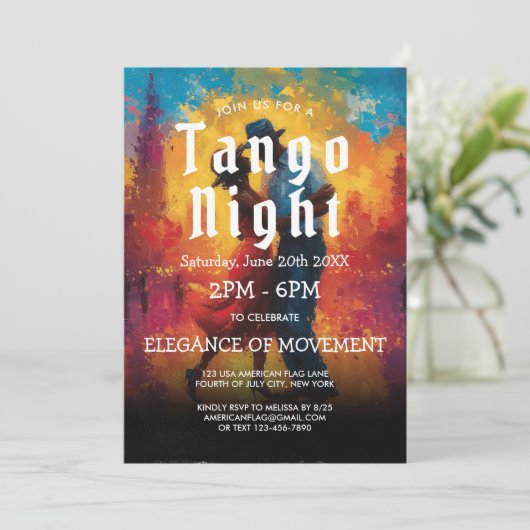 Olieverf Tango feest en tango dansers uitnodiging (Staand voorkant)