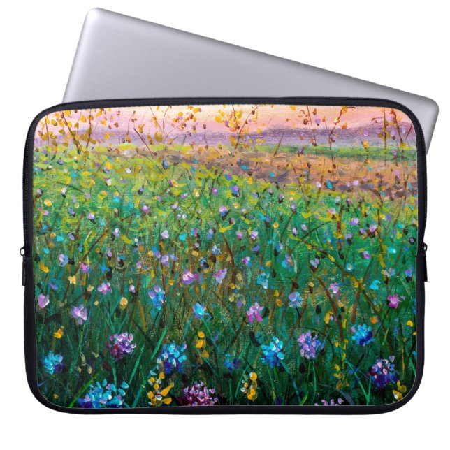 olieverf van bloemen, mooie bloemen laptop sleeve (Voorkant)