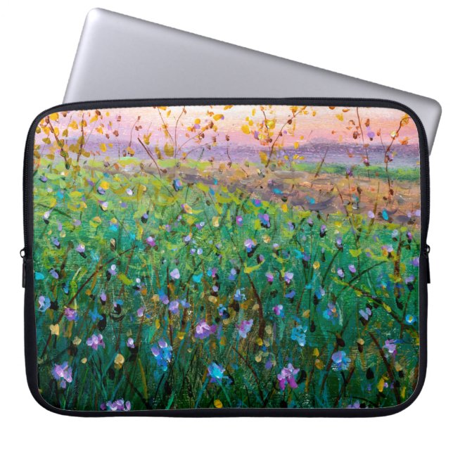 olieverf van bloemen, mooie bloemen laptop sleeve (Voorkant)