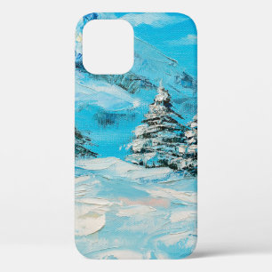 olieverf, winterberglandschap met spru Case-Mate iPhone case