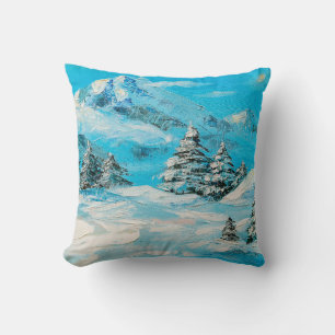 olieverf, winterberglandschap met spru kussen