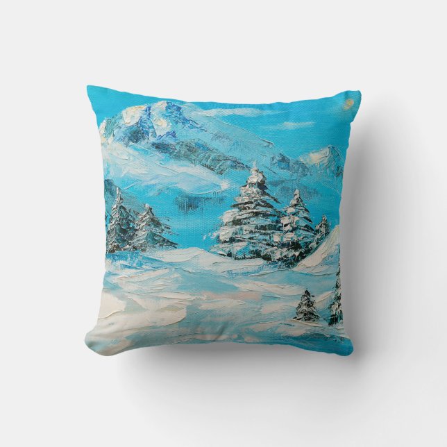 olieverf, winterberglandschap met spru kussen (Voorkant)
