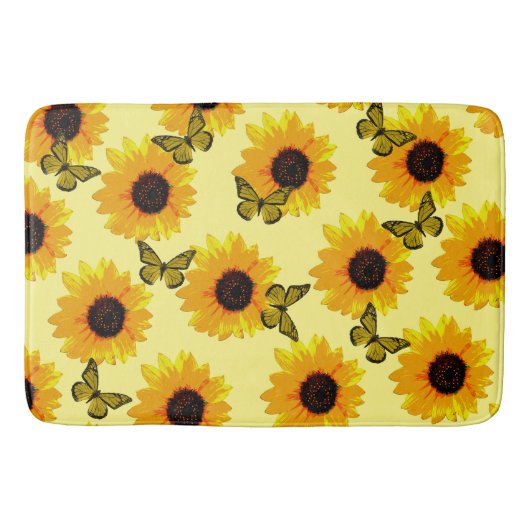 Olieverf zonnebloemen en vlinders, badmat (Voorkant)